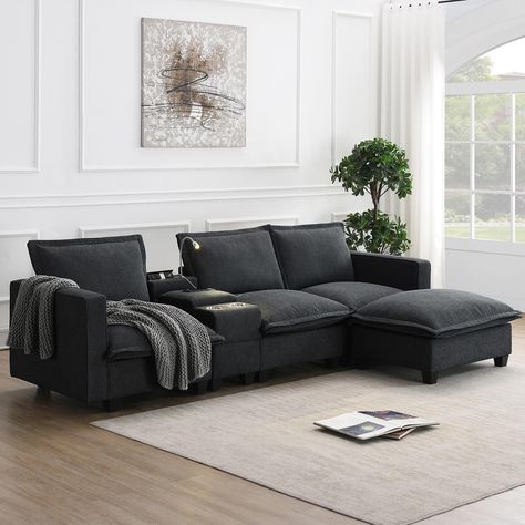 PRICES MAY VARY. Convenient and Practical: Equipped with a storage console, two cup holders, and charging port, this chenille sectional sofa offers great convenience for storing remotes, keys, or other essentials, placing drinks or coffee, and charging electronic devices such as smartphones, tablets, or laptops without having to move them elsewhere. Therefore, this cloud sectional sofa is an excellent choice for those who are looking for a versatile and comfortable seat. Reading light: The inclu Top Sofas, Cloud Sofa, Sofa L, Modular Couch, Reading Lights, Cushion Sofa, Couch Set, Upholstered Sectional, Modern Sectional