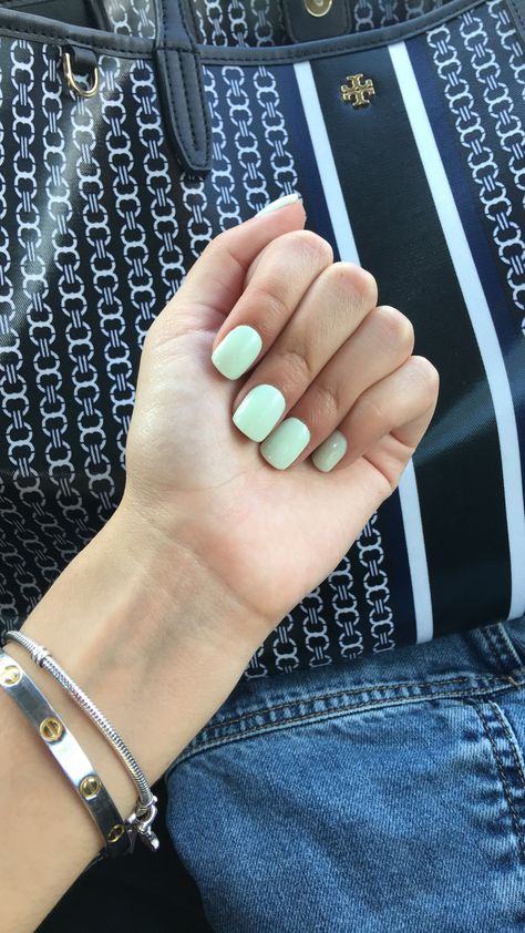 Light Green Dip Powder Nails, Dip Powder Green Nails, Vacation Dip Powder Nails, Mint Green Dip Nails, Back To School Nail Colors, Light Green Dip Nails, Mint Green Short Nails, Green Powder Nails, Green Nails Dip