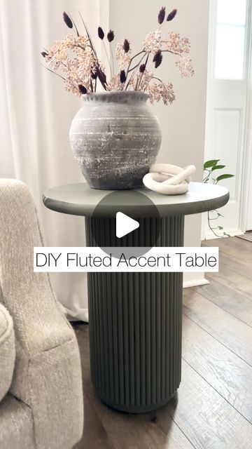 Fluted End Table Diy, Pole Wrap Side Table, Diy Ribbed Table, Side Table Diy Living Room, Fluted Pedestal Table, Diy Fluted Table Base, Diy Fluted Side Table, Diy Modern Side Table, Diy Fluted Dining Table