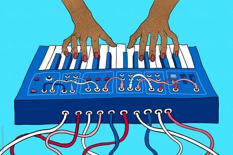 Blue Analog Synthesizer Illustration by Kkgas Synthesizer Illustration, Analog Synth, Analog Synthesizer, Research Poster, Art Design, Audio, Moon, Band, Music