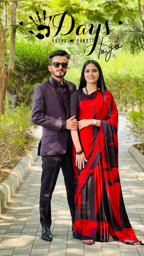 Pre Wedding Countdown, 5 Days To Go Countdown, Couple Hand Print, 5 Days To Go Countdown Wedding, Days To Go Countdown Wedding, Saree Couple, Days To Go Countdown, Countdown Wedding, Pre Wedding Photoshoot Props