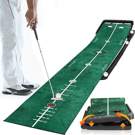 Slope Adjustable Golf Putting Green Indoor Putting Matt Golf Practice Training Equipment Putting Mat with 1/2 Hole Training Ball Return for Mini Games & Practicing at Home Office - Golf Accessories Put Put Golf, Office Golf, At Home Office, Golf Practice, Golf Shop, Kangaroo Pocket Hoodie, Mini Golf, Training Equipment, Golf Accessories