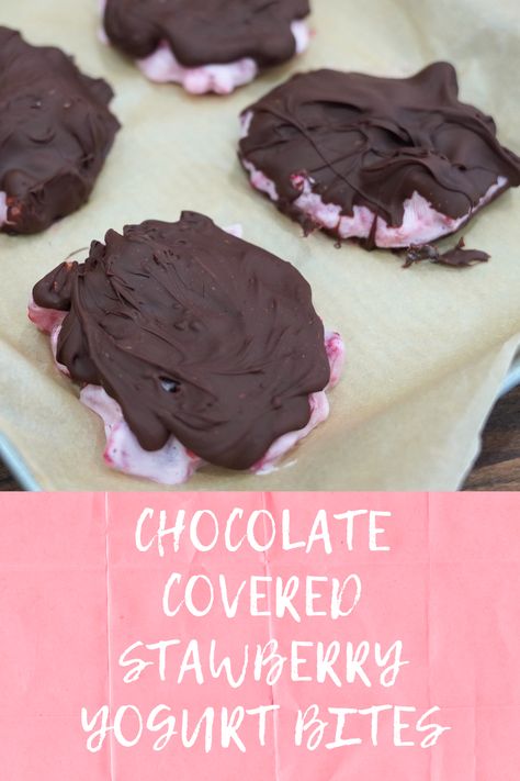 These chocolate-covered strawberry yogurt bites are an easy healthy dessert you can make with just 3 ingredients. These Strawberry Yogurt bites are a viral TikTok dessert recipe for good reason! Strawberry Yogurt Bites, Strawberry Bites, Easy Healthy Dessert, Healthier Sweets, Yogurt Dessert, Raspberry Yogurt, Yogurt Bites, Covered Strawberry, Chocolate Covered Strawberry