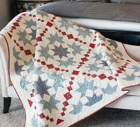 Chantilly Quilt Pattern in 4 Sizes - Quilting Digest Quilting Digest, Quilts Vintage, Two Color Quilts, Quilt Pattern Download, Quilt Care, Patriotic Quilts, Antique Quilt, Art Quilt, Vintage Star