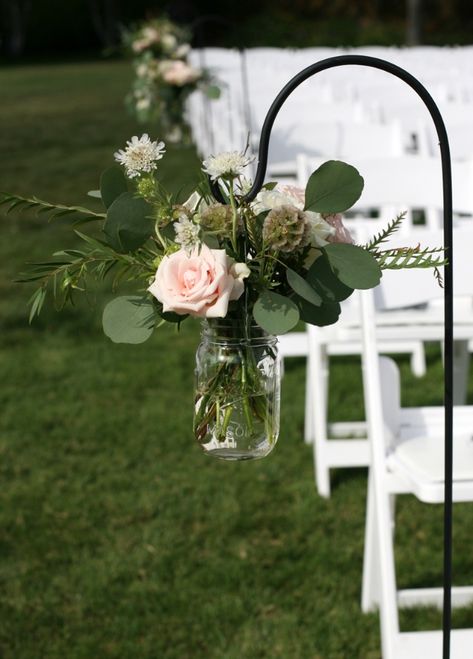 Shepard Hooks Wedding, Hanging Mason Jars Wedding, Beach Aisle, Wedding Aisle Decorations Outdoor, Mason Jars Wedding, Wedding Aisle Outdoor, Festival Style Wedding, Elegant Wedding Themes, Wedding Arbors