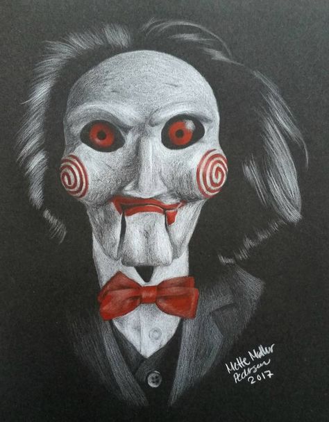 Twd Drawings, Jigsaw Doll, Jigsaw Movie, John Kramer, Billy The Puppet, Jigsaw Saw, Horror Movie Icons, Horror Artwork, Horror Tattoo