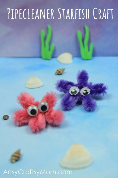 Simple Pipe Cleaner Fishing Game -  Use a pipe cleaner ( chenille sticks) to make adorable little starfishes that you can catch - via Artsy Craftsy Mom    Pipe cleaner crafts for kids | Ocean Crafts | Under the Sea Party props Pipe Cleaner Crafts For Kids, Ocean Diorama, Fishing Games For Kids, Starfish Craft, Under The Sea Crafts, Mermaid Crafts, Crafts For Teens To Make, Pipe Cleaner Crafts, Sea Crafts