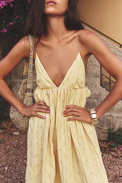 Primmy Midi Dress | Free People UK Sundress Aesthetic, Yellow Fits, Yellow Outfit, Free People Clothing, Party Girl, Beauty Clothes, St Tropez, Mellow Yellow, Cross Straps