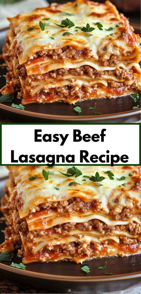 Craving a delicious lasagna? This easy beef lasagna recipe is perfect for a satisfying meal. Great for beef lasagna recipes, ground beef recipes, and other beef dinner ideas." Beef Dinner Ideas, Beef Lasagna Recipe, Lasagna Recipe With Ricotta, Lasagna Recipes, Beef Lasagna, Easy Lasagna Recipe, Homemade Lasagna, Beef Casserole Recipes, Dinner With Ground Beef