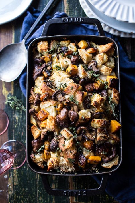 Butternut Squash and Wild Mushroom Stuffing | halfbakedharvest.com @hbharvest Best Stuffing Recipe, Mushroom Stuffing, Healthy Thanksgiving Sides, Thanksgiving Side Dishes Healthy, Stuffing Recipes For Thanksgiving, Healthy Thanksgiving Recipes, Thanksgiving Dinner Recipes, Thanksgiving Stuffing, Healthy Thanksgiving