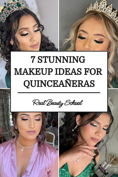 Discover gorgeous makeup ideas for your Quinceañera or Sweet 16! Achieve a flawless look that will make you feel beautiful and confident. Perfect for any style or theme. #QuinceañeraMakeup #Sweet16Makeup #MakeupInspiration Sweet 16 Makeup Full Face, Make Up For Sweet 16, Makeup Ideas Sweet 16, Makeup For Sweet 16, Sweet 16 Makeup Tutorial, Quinceanera Makeup Looks, Soft Glam Quinceanera Makeup, Quince Makeup Looks Natural, Quincenera Makeup Full Face