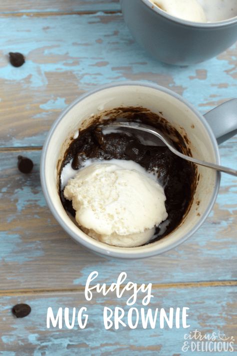 This Fudgy Mug Brownie is perfect for when you want a little something sweet at night but don’t want to be haunted by a big tray of brownies on the counter in the morning. With just a handful of pantry ingredients, it’s hard to not make this mug brownie! #brownie #brownies #chocolate #dessert Fudgy Mug Brownie, Mug Brownie, Hot Fudge Cake, Chocolate Chip Mug Cake, Hot Chocolate Fudge, Chip Mug, Brownie In A Mug, Brownies Chocolate, Slow Cooker Desserts