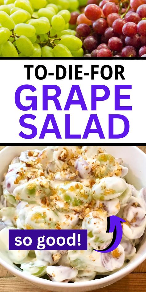 THE BEST Creamy Grape Salad Recipe | Montana Happy Recipe For Grape Salad, Creamy Grape Salad, Butterscotch Pudding Recipes, Grape Salad Recipe, Easter Side Dishes, Rustic Recipes, Grape Recipes, Easter Menu, Easter Dinner Recipes