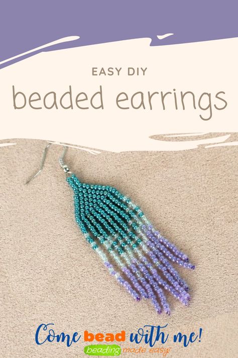 Design and make your own beaded fringe earrings with this free template. Easy to follow step by step instructions. #beadedearrings #diyearrings Free Seed Bead Earrings Patterns, Diy Beaded Fringe Earrings Tutorial, Beaded Earrings How To Make, How To Make Dangly Beaded Earrings, Diy Seed Bead Earrings How To Make, Diy Beaded Dangle Earrings, How To Make Fringe Earrings Beads Tutorial, How To Make Beaded Dangle Earrings, Bead Weaving Earrings Tutorial