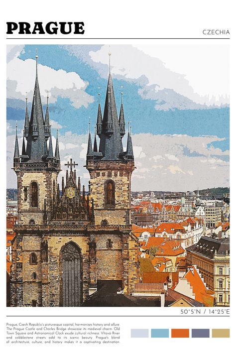 Retro City Prints, Prague Print, Prague Wall Art, Prague Poster, Prague Photo, Prague Wall Decor, Czechia Poster Prague Poster, Prague Map, Prague Photos, Retro City, Vintage Postcards Travel, Prague Travel, Travel Poster Design, Old Town Square, City Drawing