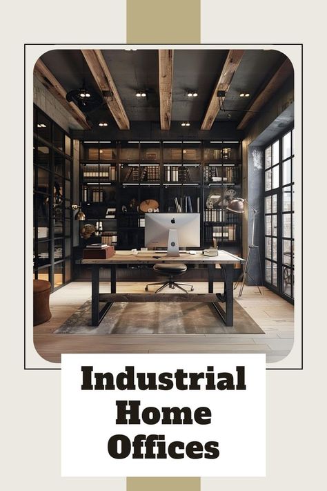 "Industrial Home Offices blend raw materials and sleek design for a modern, edgy workspace. 🛠️✨ Featuring exposed brick, metal accents, and reclaimed wood, these offices create a productive and stylish environment. Discover how to design your own industrial office with inspiring ideas and decor tips. Transform your workspace with the bold aesthetic of Industrial Home Offices! 🏢🌟 #IndustrialOffice #HomeOfficeDesign #ModernWorkspace #EdgyDecor" Industrial Office Decor Ideas, Modern Industrial Office Design, Industrial Home Office, Modern Industrial Office, Industrial Office Decor, Industrial Home Offices, Jute Craft, Industrial Office Design, Office Decor Ideas