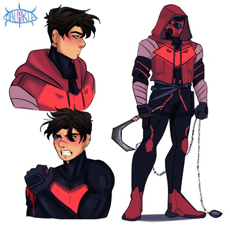 Bat Family Oc Suit, Red Hood Suit Design, Superhero Design Concept Art Suits, Robin Suit, Superhero Suits, Red Hood Jason Todd, Batman Funny, Dc Comics Superheroes, Marvel Fan Art