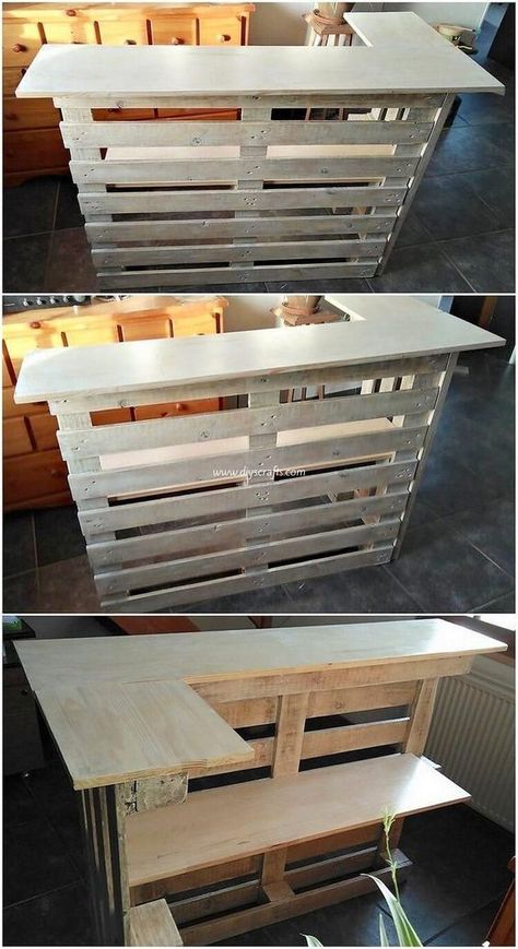 Palet Bar, Pallet Counter, Recycling Diy, Wood Pallet Recycling, Pallet Bar Diy, Diy Outdoor Bar, Pallet Furniture Designs, Pallet Bar, Pallet Designs