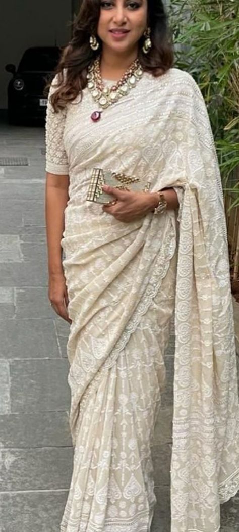 White Chikankari Saree, Chikankari Saree, Aesthetic Vintage, Saree Wedding, Western Fashion, Saree, Celebrities, White, Quick Saves