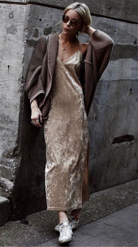 Velvet Slip Dress Outfit, Velvet Dresses Outfit, Slip Dress Outfit, Happily Grey, Velvet Slip Dress, Sneakers Fashion Outfits, Boho Chic Outfits, Couture Designers, Evening Outfits