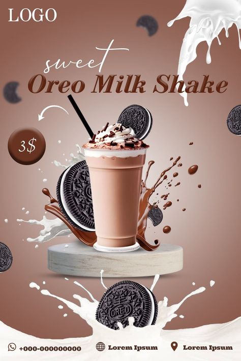 Icecream, milkshake, poster,flyer, design Milk Shake Poster Design, Milkshake Graphic Design, Canva Flyer Design, Food Advertisement Poster Products, Milkshake Poster Design, Drink Poster Design Ideas, Creative Flyer Design Ideas, Product Flyer Design, Milkshake Shop