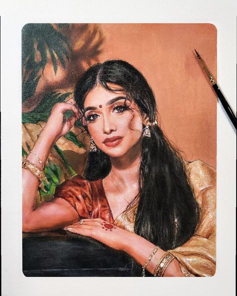 ~ south asian aesthetic ~ Women Potrait Paintings, Watercolor Portraits Indian, Potrait Paintings Canvas, Indian Aesthetic Painting, Watercolor Paintings Realistic, Desi Sketch, Realistic Paintings Acrylics, Indian Watercolor Paintings, Indian Acrylic Painting