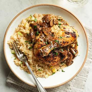 Roast Chicken with Mushroom Jus Fall Lunch Ideas, Chicken With Mushroom, Chicken And Mushroom, Side Dishes For Chicken, Buttered Noodles, Midwest Living, Fall Foods, Mushroom And Onions, Mushroom Risotto