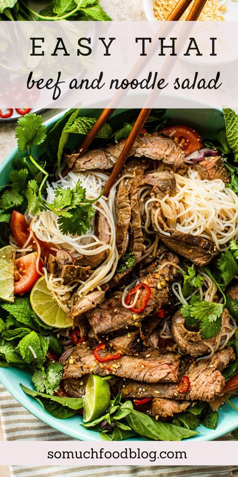 Asian Beef Noodle Salad, Beef Asian Salad, Thai Beef Salad With Noodles, Rice Noodles With Beef, Thai Beef And Noodles, Steak Rice Noodles, Thai Steak And Noodle Salad, Beef Rice Noodle Recipes, Vietnamese Beef Noodle Salad