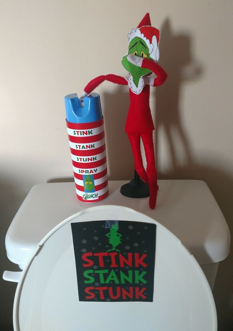 Elf on the Shelf Grinch Stink Stank Stunk Grinch Elf On Shelf, Elf On The Shelf With The Grinch, Elf On The Shelf With Grinch, Elf On Shelf Grinch Ideas, Grinch Elf Ideas, Elf On The Shelf And Grinch Ideas, Elf Grinch Ideas, Grinch On The Shelf Ideas, Grinch Elf On The Shelf