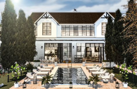 Sims 4 Mansion Gallery, Sims 4 Black And White House, Sims 4 Home Builds, Sims 4 Aesthetic Lots, Sims 4 Cc Townhouse, Sims 4 Homes Cc, Modern Farmhouse Sims 4, Sims 4 Cc Family Home, Sims 4 House Cc Lot