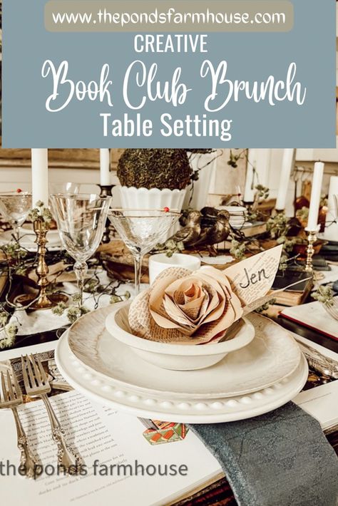 Book Club Tea Party, Book Club Decorating Ideas, Book Club Decorations, Supper Club Theme Ideas, Brunch Table Setting Ideas, Book Club Party Ideas, Book Club Brunch, Book Brunch, Supper Club Theme