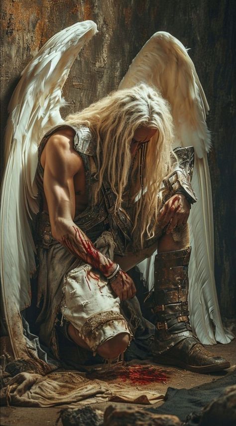 Fallen Angel Aesthetic Male, Fallen Angel Warrior, Angel Warrior Male, Male Angel Art, Male Fallen Angel, Warrior Angels, Fallen Angel Art, Warrior Angel, Demon Angel