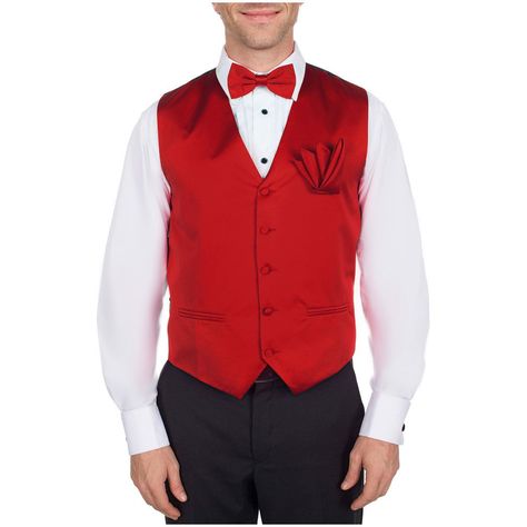 Red vest/ bow and pocket square a great look for any Holiday event!  #holidays #vestandtie #party #christmas Vest And Bow Tie, Formal Vest, Western Suits, Dress Vest, Vest And Tie, Red Vest, Pre Tied Bow Tie, Formal Attire, Men's Wardrobe