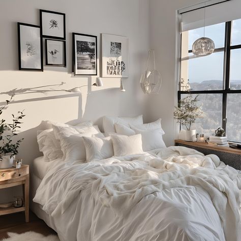 Bedroom inspo White Aesthetic Bedroom Ideas Cozy, Bed Aesthetic White, Adult Room Ideas Bedrooms, Cozy White Bedroom, White Girls Bedroom, White Bedroom Cozy, Good Interior Design, Birthday Bedroom, White Wall Bedroom