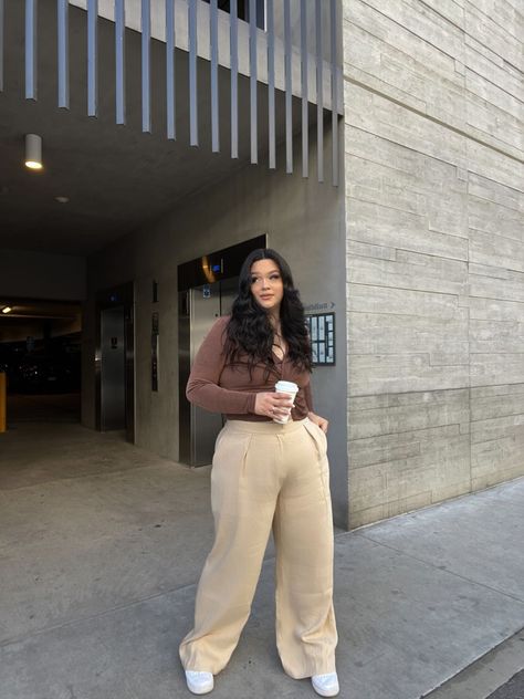 [AffiliateLink] 16 Great Fall 2023 Fashion Trends Plus Size Hacks You'll Be Surprised By #fall2023fashiontrendsplussize Beige Pants Outfit Plus Size, Neutral Aesthetic Outfits Plus Size, Thick Aesthetic Outfits, Curvy Pants Outfit, Mid Size Trousers Outfit, 2023 Outfits Plus Size, Trouser Outfit Plus Size, Beige Outfit Plus Size, Midsize Trousers Outfit