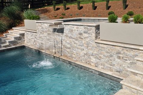 Travertine Pool Decking, Decks Ideas, Waterline Pool Tile, Swimming Pool Renovation, Pool Tile Designs, Swimming Pool Tile, Swimming Pool Decks, Travertine Pool, Stone Pool