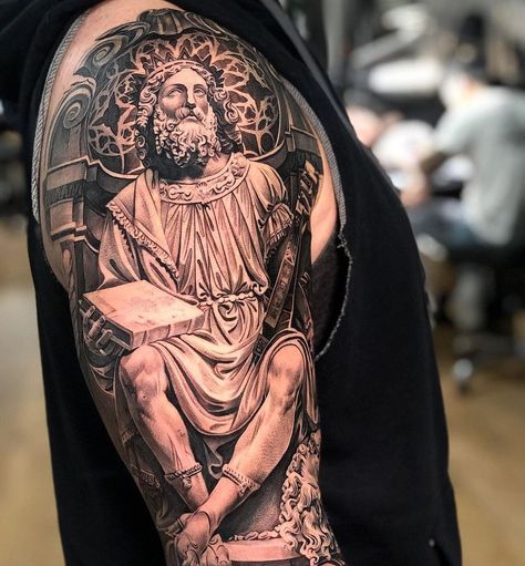 Photographer Tattoo, David Tattoo, Wolf Tattoo Sleeve, Rose Sleeve, Denmark Copenhagen, Statue Tattoo, Religious Tattoo, Amazing Tattoos, Body Suit Tattoo