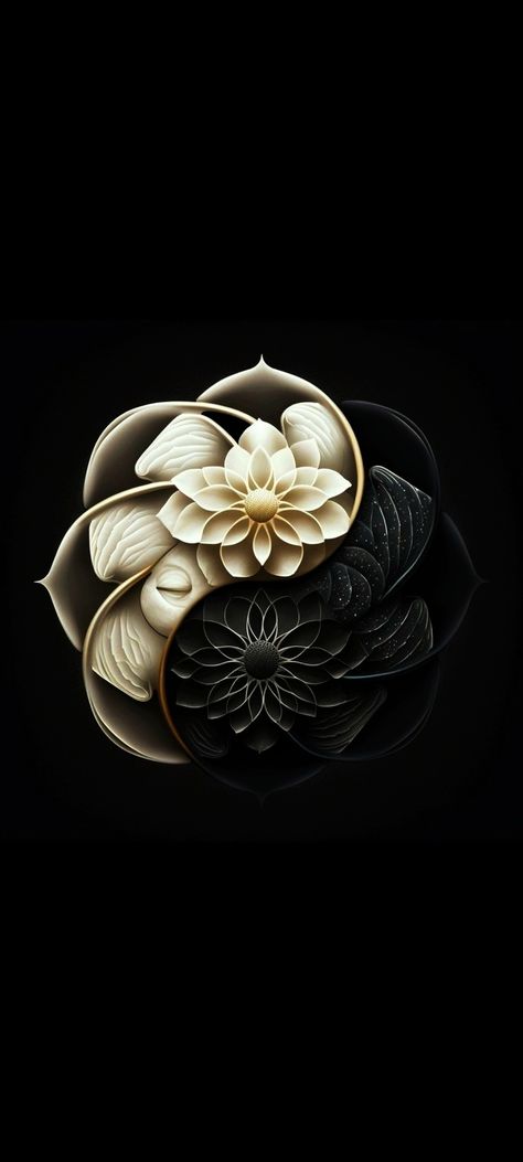 Yin & Yang symbol-Lotus Flower art Mobile wallpaper 1080x2400 Kwan Yin Wallpaper, Yin And Yang Wallpaper, Yin Yang Aesthetic, Ying Yang Wallpaper, Yin Yang Wallpaper, Yin Yang Lotus, Yin Yang Images, Dark Lotus, Wallpaper Affirmations