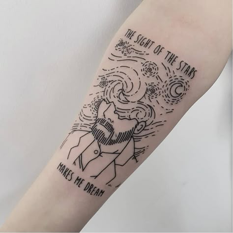 Van Gogh Tattoo, Diy Tattoo Permanent, Tattoo Diy, Tattoo Placements, Illustration Tattoo, Forearm Tattoo Design, Inspiration Tattoos, Tattoos Geometric, Disney Tattoo