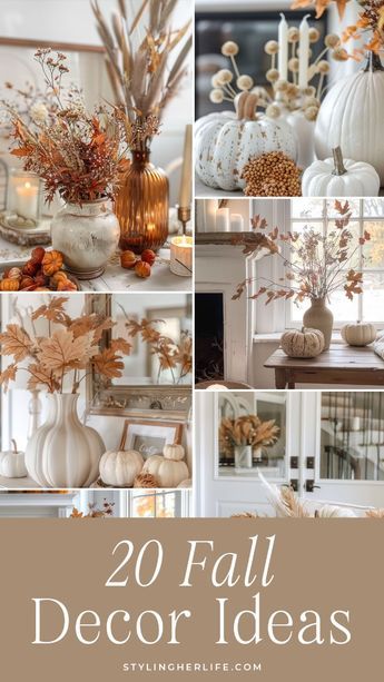 Discover the best fall decor ideas with our blog post, "20 Must-Have Fall Decor Ideas to Transform Your Home." From cozy throws to festive garlands, we cover all the essentials to create a warm and inviting atmosphere. Explore how to use pumpkin displays, fall wreaths, and autumn-scented candles to enhance your space. We also share tips on seasonal throw pillows, decorative lanterns, and harvest centerpieces. With affiliate links included, shopping for your favorite items is a breeze. Transform your home into a cozy autumn retreat and enjoy the beauty of the season! Decorate With Pumpkins Indoors, White Fall Decor Ideas For The Home, Fall Glam Decor, Decorating Lanterns For Fall, Fall Decor For End Tables, Decorating With Pumpkins For Fall, Elegant Pumpkin Decorating Ideas, Decorating With Pumpkins, How To Decorate For Fall