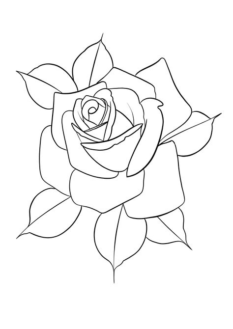 Rose Stencil Outline, Rose Stencil Tattoo Design, Rose Tattoo Reference, Traditional Rose Outline, Rose Tattoo Outline, Roses Outline, Rose Outline Drawing, Roses Stencil, Rose Outline Tattoo