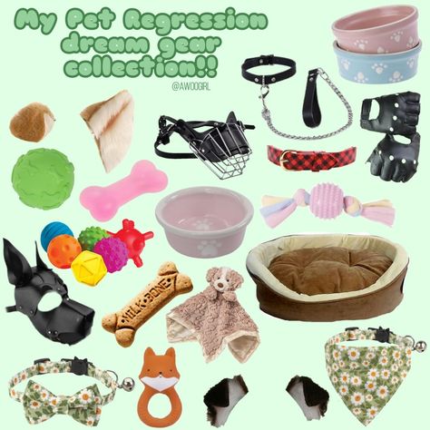 Hii! Not too long ago I stumbled across the pet regression topic, and found out that this is my dream activity! So long story short, here's the example of different pet gear that I think would help me regress! Pup Play Gear, Pet Regressor Kitten, Puppy Play Gear, Pup Regressor, Bunny Regression, Pet Regressor Puppy, Pet Regre, Pup Play Aesthetic, Puppy Regressor