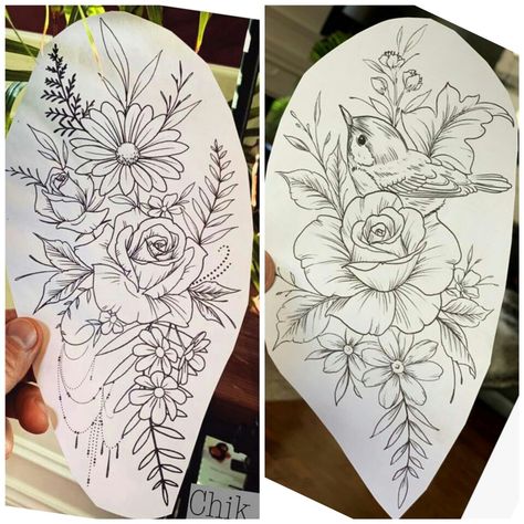 Birds And Roses Tattoo, Deer Skull Tattoos, Rose Tattoo Stencil, Daffodil Tattoo, Bestie Tattoo, Rose Tattoos For Women, Wall Art Diy Paint, Shoulder Tattoos For Women, Desenho Tattoo