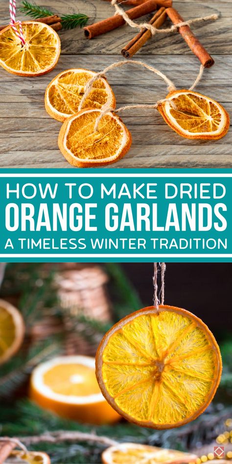 Add a cozy, timeless touch to your holiday decor with a DIY Dried Orange Garland! Simple, affordable, and stunning, this rustic decoration brings warm, festive vibes to your home. Perfect for an orange Christmas theme or homemade Christmas decorations. Save this idea for your next crafting session! Orange Garland Diy Christmas, Natural Christmas Garland Ideas, Orange Cinnamon Garland, Diy Natural Garland, Dried Orange Garland Diy, Diy Dried Orange Garland, Dried Oranges Garland, Homemade Holiday Decor, Homemade Garland Christmas