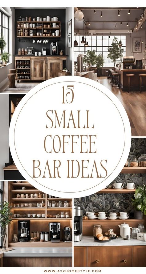 15 Small Coffee Bar Ideas to Brew Up Big Style in Your Home! Kitchen Cabinet Coffee Bar Ideas, Coffee And Wine Bar Cabinet Ideas, Bar Coffee Cabinet, Coffee Bar With Refrigerator, Coffee Nook Ideas Small Spaces Bar Areas, Italian Coffee Bar Design, Coffee Bar In Formal Dining Room, Coffee Bar Ideas For Salon, Coffee Bar In Retail Store