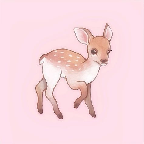 Dear Drawing Cute, Cat Deer Hybrid, Cute Fawn Drawing, Pink Deer Aesthetic, Deer Aesthetic Drawing, Deer Cute Drawing, Deer Drawing Cute, Baby Deer Drawing, Deer Character Design