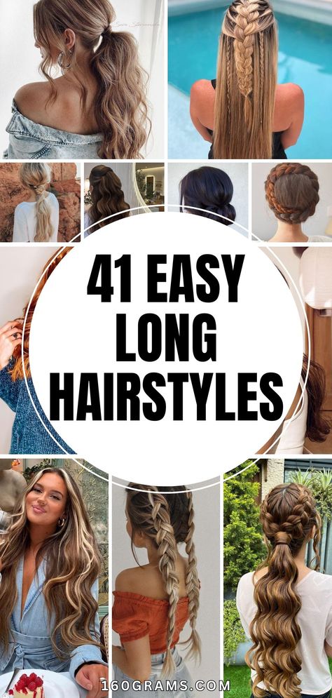 Pin this for an array of exquisite long hairstyles to elevate your look! Discover simple yet chic styles that are perfect for any occasion. Don't miss out on these trendy hair inspirations! #LongHairStyles #FashionBlog #HairInspo How To Long Hairstyles, Hair Styles For Band Concert, Long Pony Hairstyles, Long Hair Styles For Pictures, Fun Long Hair Hairstyles, Simple But Cute Hairstyles Casual, How To Style Long Brown Hair, 20 Year Old Hairstyles, Quick Fancy Hairstyles