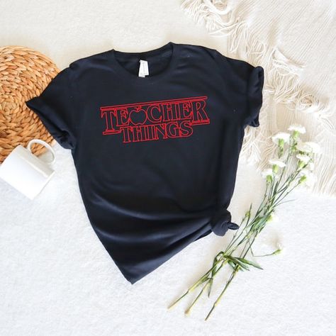 Stranger Things Teacher Shirt, Nurse Things, Happy First Day Of School, Stranger Things Tshirt, Teacher Inspiration, Teacher Things, Round Neck Shirt, Teacher Tees, Preschool Ideas