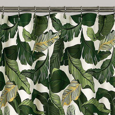 Lush Decor Tropical Paradise Polyester Shower Curtain | Hayneedle Outdoor Apartment, Tropical Room Ideas, Tropical Room Decor, Shower Curtain Green, Tropical Furniture, Curtain Green, Tropical Interior Design, Dorm Bathroom, Hawaii House