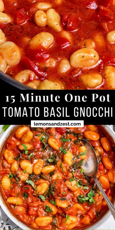 Tomato Basil Gnocchi, Basil Gnocchi, Gnocchi Recipes Healthy, Recipes With Diced Tomatoes, Tomato Gnocchi, Gnocchi Dishes, Gnocchi Recipe, Italian Herbs, Basil Recipes